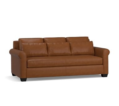 York Deep Seat Roll Arm Leather Grand Sofa 98", Polyester Wrapped Cushions, Legacy Tobacco - Image 3