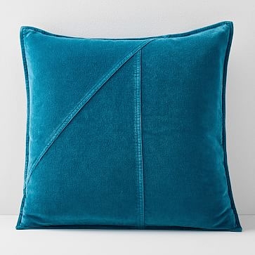 Washed Cotton Velvet Pillow Cover, Blue Teal, 18"x18" - Image 0