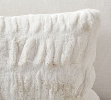 Faux Fur Ruched Lumbar Pillow Cover, 16 x 26", Ivory - Image 1