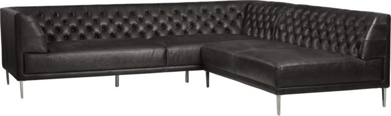 Savile Black Leather Tufted Sectional Sofa - Image 2