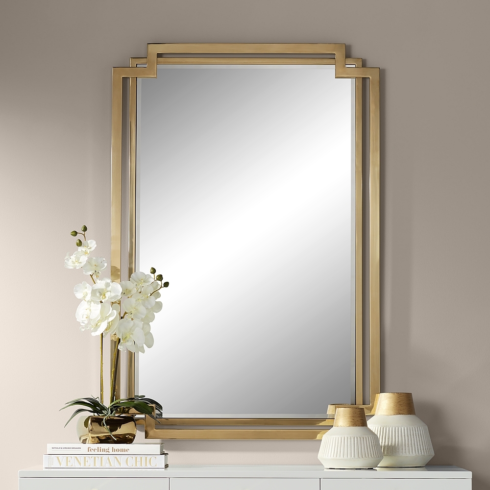 Carpathia Gold Steel 30 1/2" x 45 1/4" Wall Mirror - Style # 55T16 - Image 0