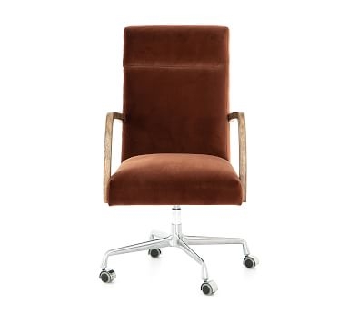 Masterson Velvet Desk Chair, Oak, Rust - Image 5