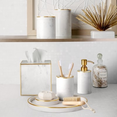 White Marble and Brass Vanity Tray - Image 1
