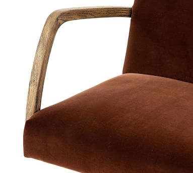 Masterson Velvet Desk Chair, Oak, Rust - Image 2