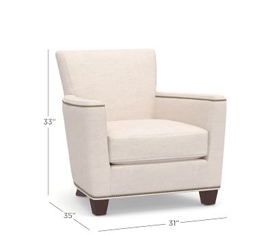 Irving Square Arm Upholstered Armchair with Nailheads, Polyester Wrapped Cushions, Performance Heathered Tweed Indigo - Image 4