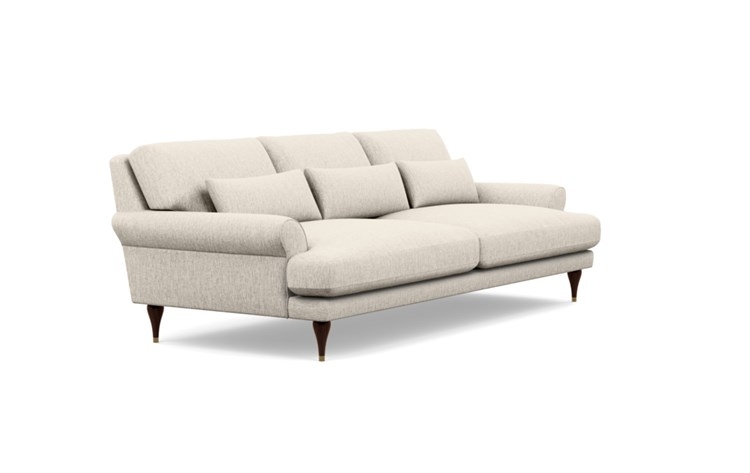 Maxwell Sofa with Beige Wheat Fabric and Oiled Walnut with Brass Cap legs - Image 1