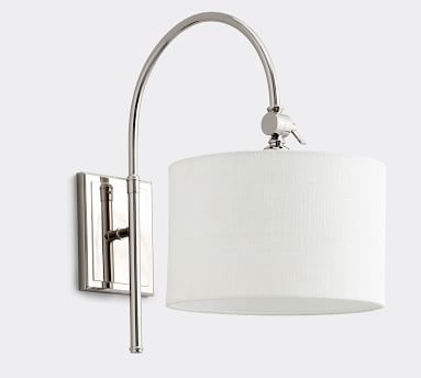 Linen Drum Shade with Nickel Classic Arc Sconce - Image 3