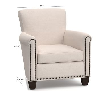 Irving Upholstered Armchair with Bronze Nailhead, Polyester Wrapped Cushions, Washed Linen/Cotton Silver Taupe - Image 3