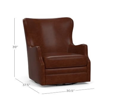 Oliver Wingback Leather Swivel Armchair without Nailheads, Polyester Wrapped Cushions, Leather Legacy Chocolate - Image 1
