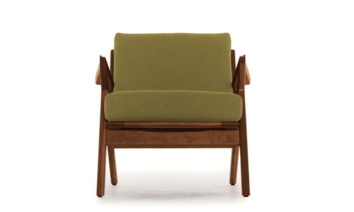 Green Soto Mid Century Modern Concave Arm Chair - Key Largo Grass - Walnut - Image 1