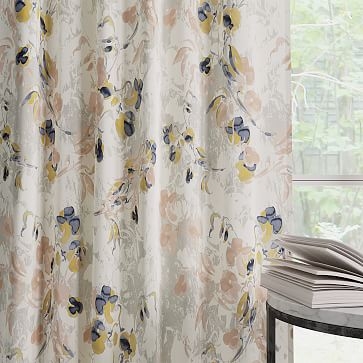 Cotton Canvas Delicate Floral Curtain, Set of 2, Rosette, 48"x96" - Image 1