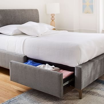 Andes Deco Upholstered Storage Bed, Metal, King - Image 1