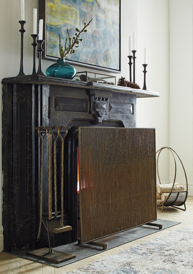 Antiqued Brass Fireplace Tool Set - Image 1