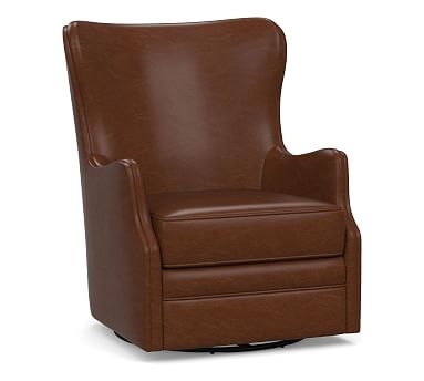 Oliver Wingback Leather Swivel Armchair without Nailheads, Polyester Wrapped Cushions, Leather Legacy Chocolate - Image 0