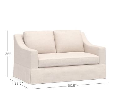 York Slope Arm Slipcovered Loveseat 60" 2x1, Down Blend Wrapped Cushions, Premium Performance Basketweave Ivory - Image 4