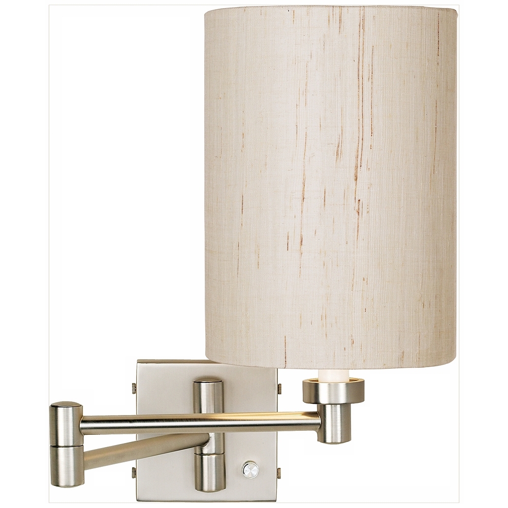 Possini Euro Brushed Nickel Ivory Cylinder Plug-In Swing Arm Wall Lamp - Image 0