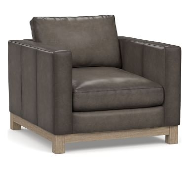 Jake Leather Armchair with Wood Legs, Down Blend Wrapped Cushions, Burnished Wolf Gray - Image 0