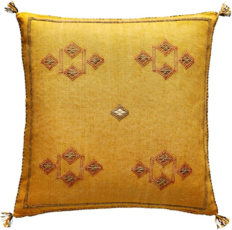 20" Cactus Silk Mustard Yellow Pillow with Down-Alternative Insert - Image 2