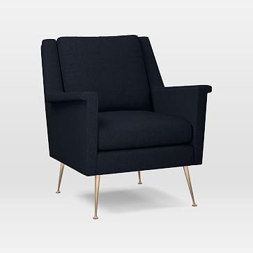 Carlo Mid-Century Chair, Twill, Black Indigo, Brass, - Image 2