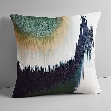 Embroidered Abstract Ikat Pillow Cover, Midnight, 20"x20" - Image 0