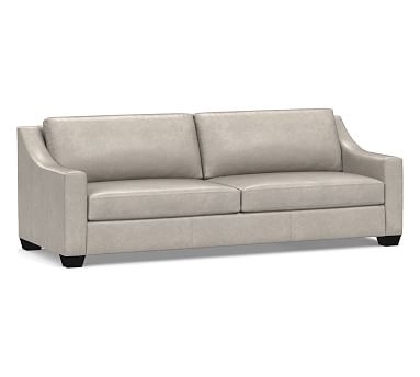 York Slope Arm Leather Grand Sofa 95", Polyester Wrapped Cushions, Statesville Pebble - Image 0