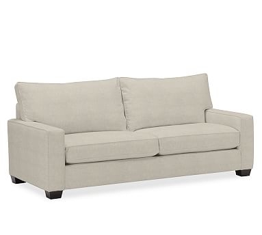 PB Comfort Square Arm Upholstered Grand Sofa 87", 2X2, Box Edge, Memory Foam Cushions, Performance Heathered Tweed Pebble - Image 1