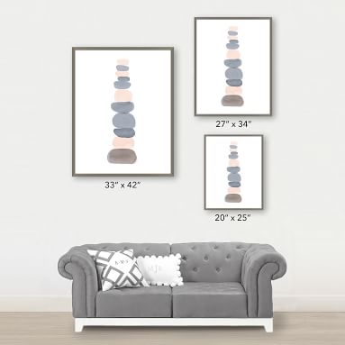 Blush and Gray Stacking Stones Framed Art, Natural Frame, 20"x25" - Image 3