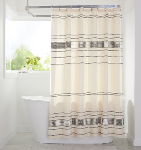 Ivory & Black Woven Striped Shower Curtain - Image 4