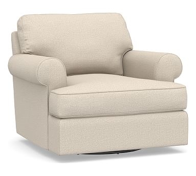 Townsend Roll Arm Upholstered Swivel Armchair, Polyester Wrapped Cushions, Performance Chateau Basketweave Oatmeal - Image 0