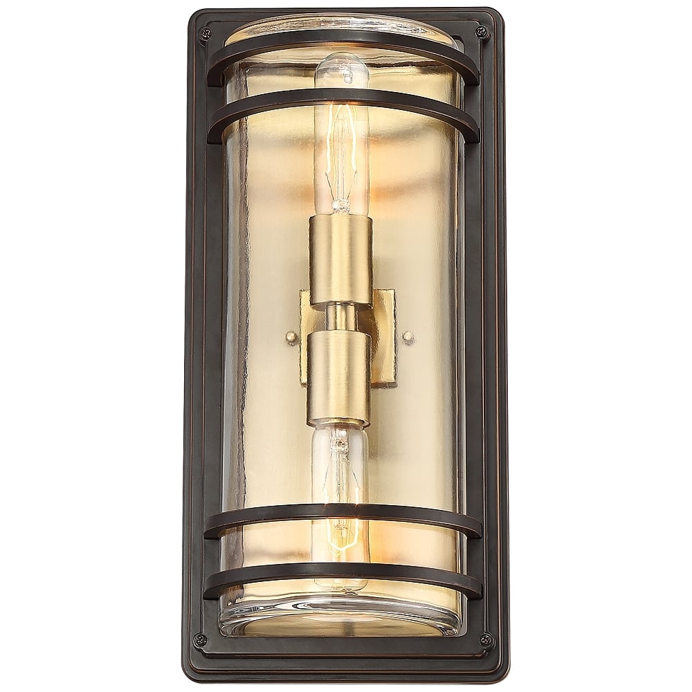 John Timberland Habitat 16" Bronze and Brass Outdoor Wall Light - Image 0