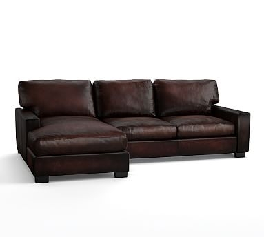 Turner Square Arm Leather Right Arm Loveseat with Chaise Sectional, Down Blend Wrapped Cushions, Burnished Walnut - Image 2