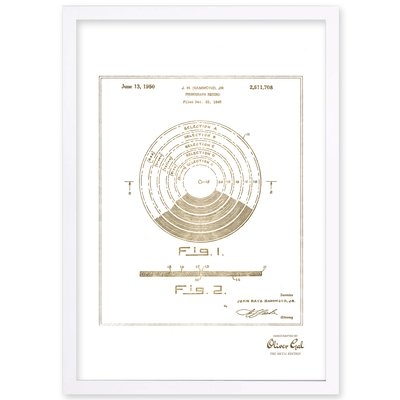 'Vinyl Record 1948' Framed Drawing Print in Gold - Image 0