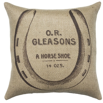 Horse Shoe Burlap Throw Pillow - Image 0