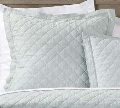 Belgian Flax Linen Diamond Quilted Sham, Euro, Mineral Blue - Image 5