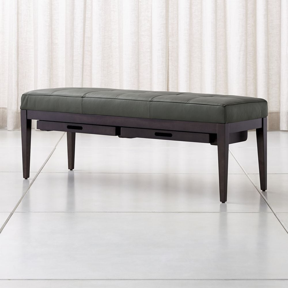 Nash Leather Small Tufted Bench with Tray - Image 0
