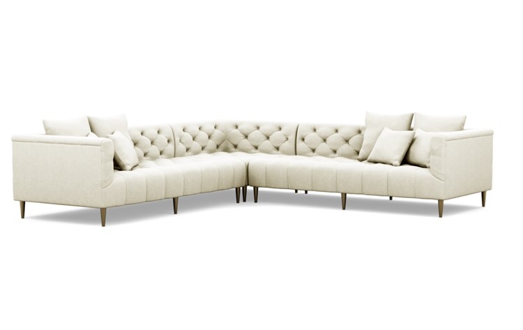 Ms. Chesterfield Corner Sectionals with Vanilla Fabric and Brass Plated legs - Image 1
