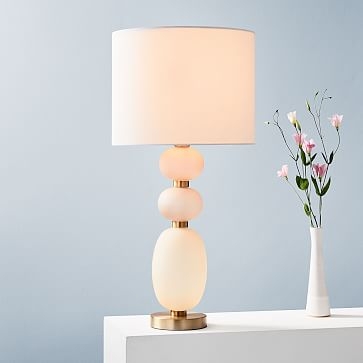 Lilah Table Lamp, Large, White Linen, Milk Glass - Image 4
