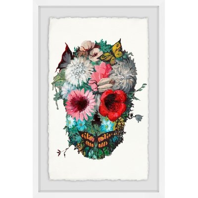 'Vibrant Flower Skull' Framed Acrylic Painting Print - Image 0