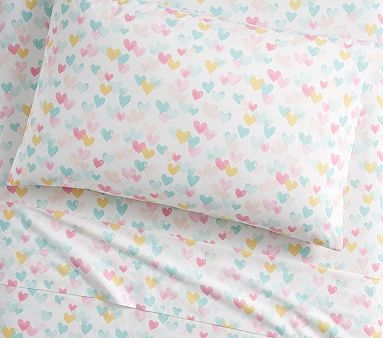 Organic Retro Heart Sheet Set, Standard Pillowcase, Pink Multi - Image 0