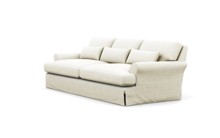 Maxwell Slipcovered Sofa with White Vanilla Fabric and Oiled Walnut with Brass Cap legs - Image 4