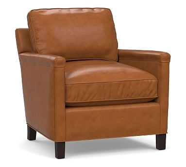 Tyler Square Arm Leather Armchair without Nailheads, Down Blend Wrapped Cushions, Signature Maple - Image 0