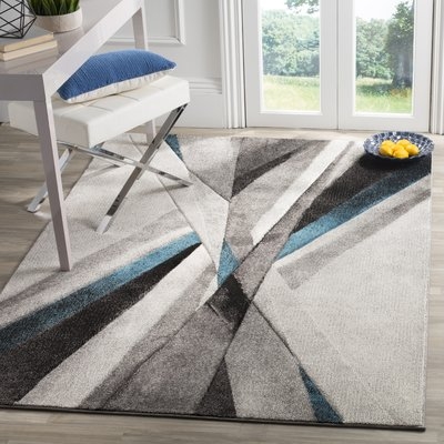 Anne Abstract Gray/Teal Area Rug - Image 0