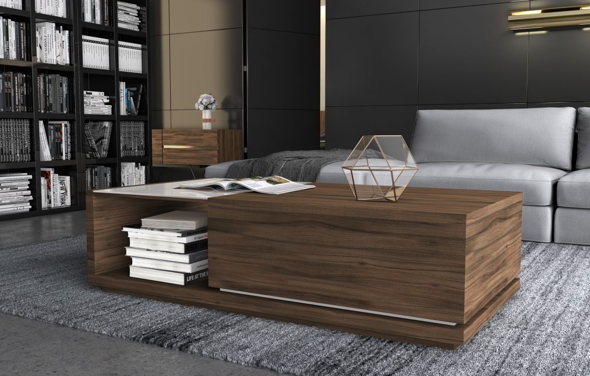 Truman Coffee Table - Walnut Veneer White Frosted Glass - Image 5