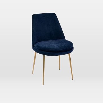 Finley Low-Back Velvet Dining Chair, Distressed Velvet, Ink Blue, Light Bronze/Individual - Image 0