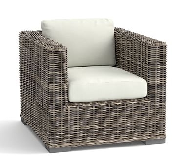 Huntington All-Weather Wicker Square-Arm Occasional Chair, Gray - Image 0
