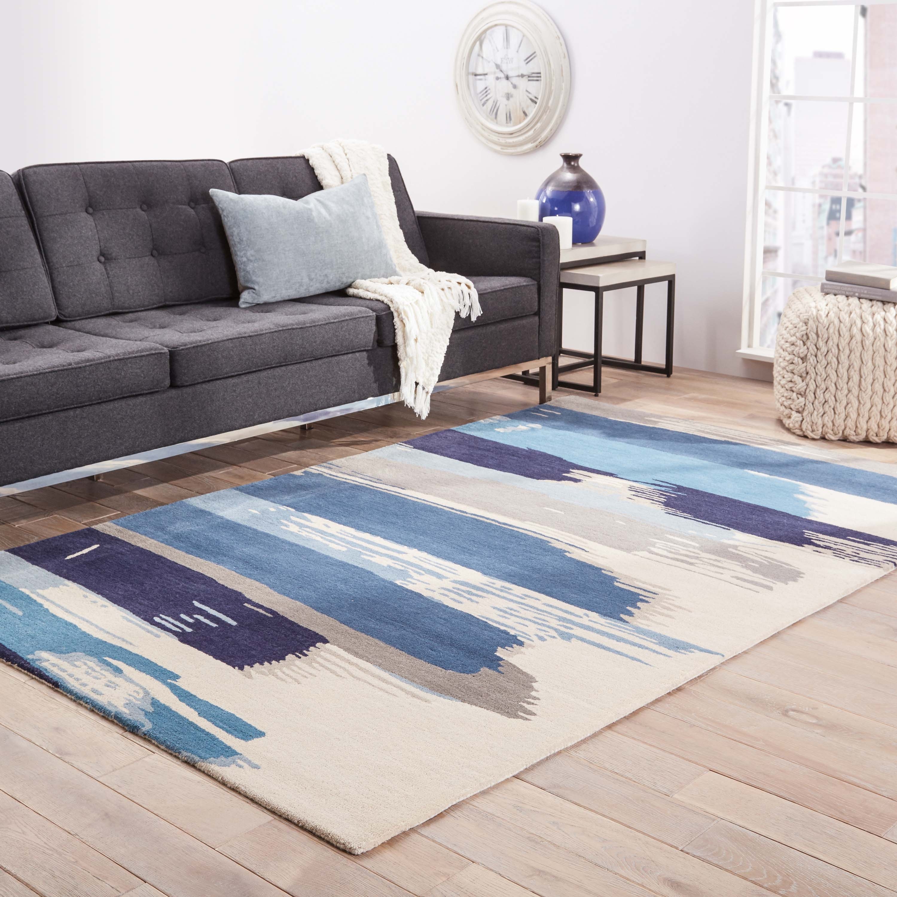 Luli Sanchez by Painterly Handmade Abstract Blue/ Gray Area Rug (5' X 8') - Image 0
