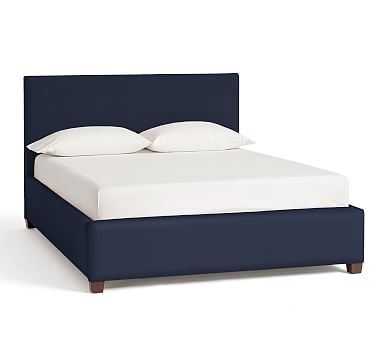 Raleigh Square Upholstered Bed without Nailheads, King, Low Headboard 43.5"h, Twill Cadet Navy - Image 2