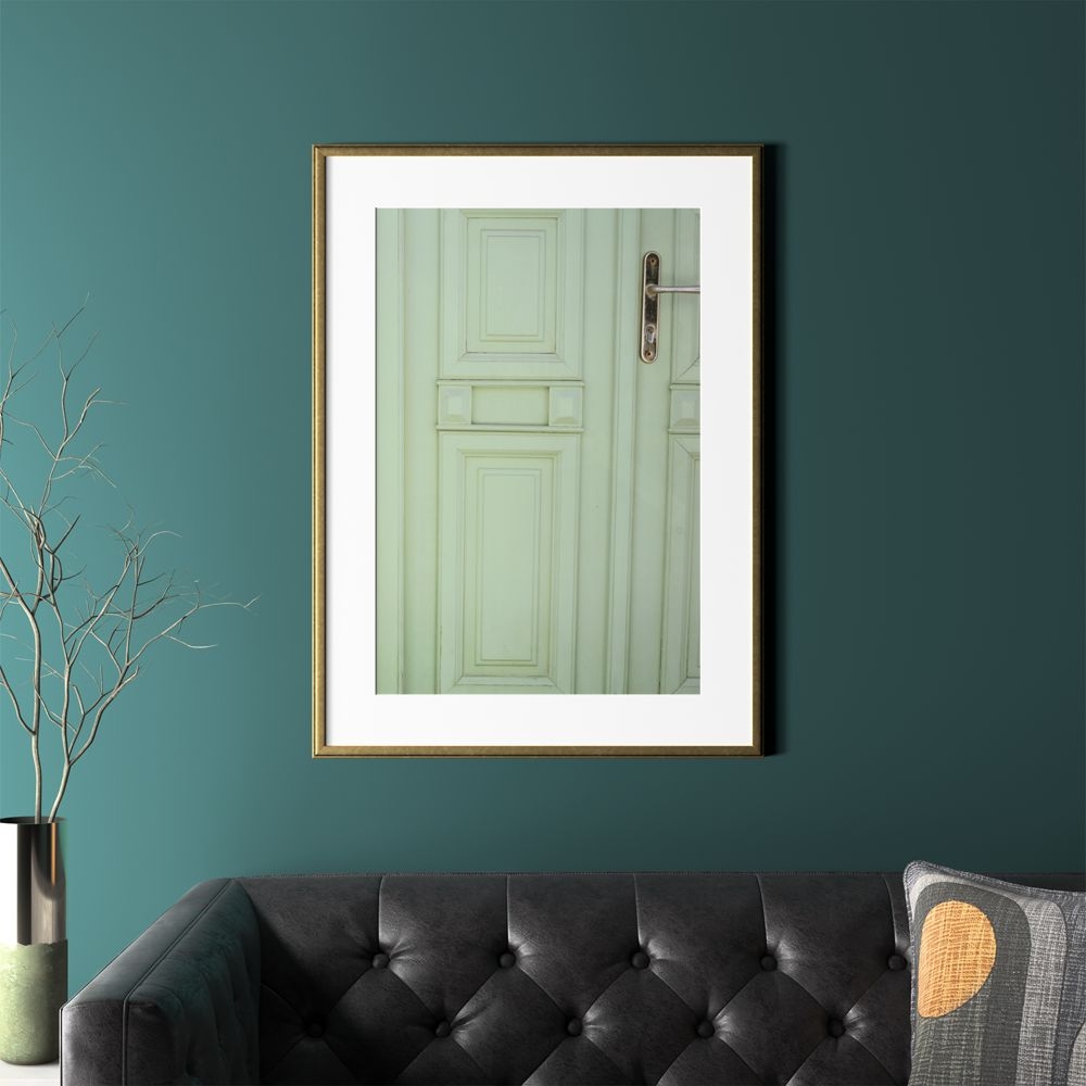 Green Door with Gold Frame 26.5"x36" - Image 0