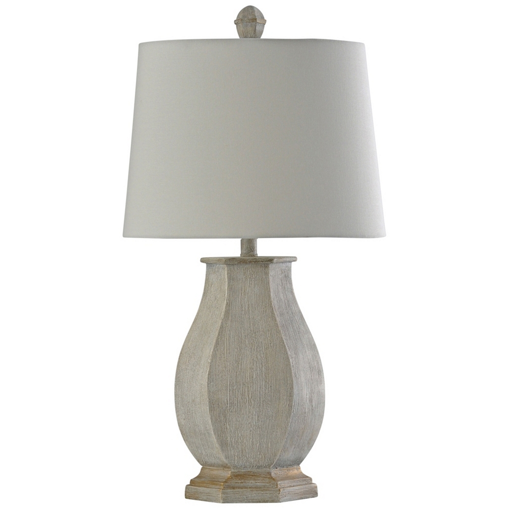 Basilica Sky Cream Table Lamp with White Fabric Shade - Style # 60W56 - Image 0