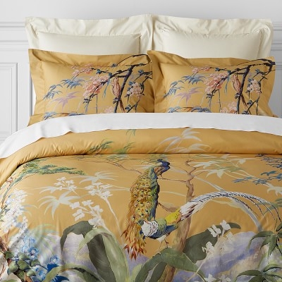 Painted Peacock Bedding, Duvet, Queen, Golden Yellow - Image 0